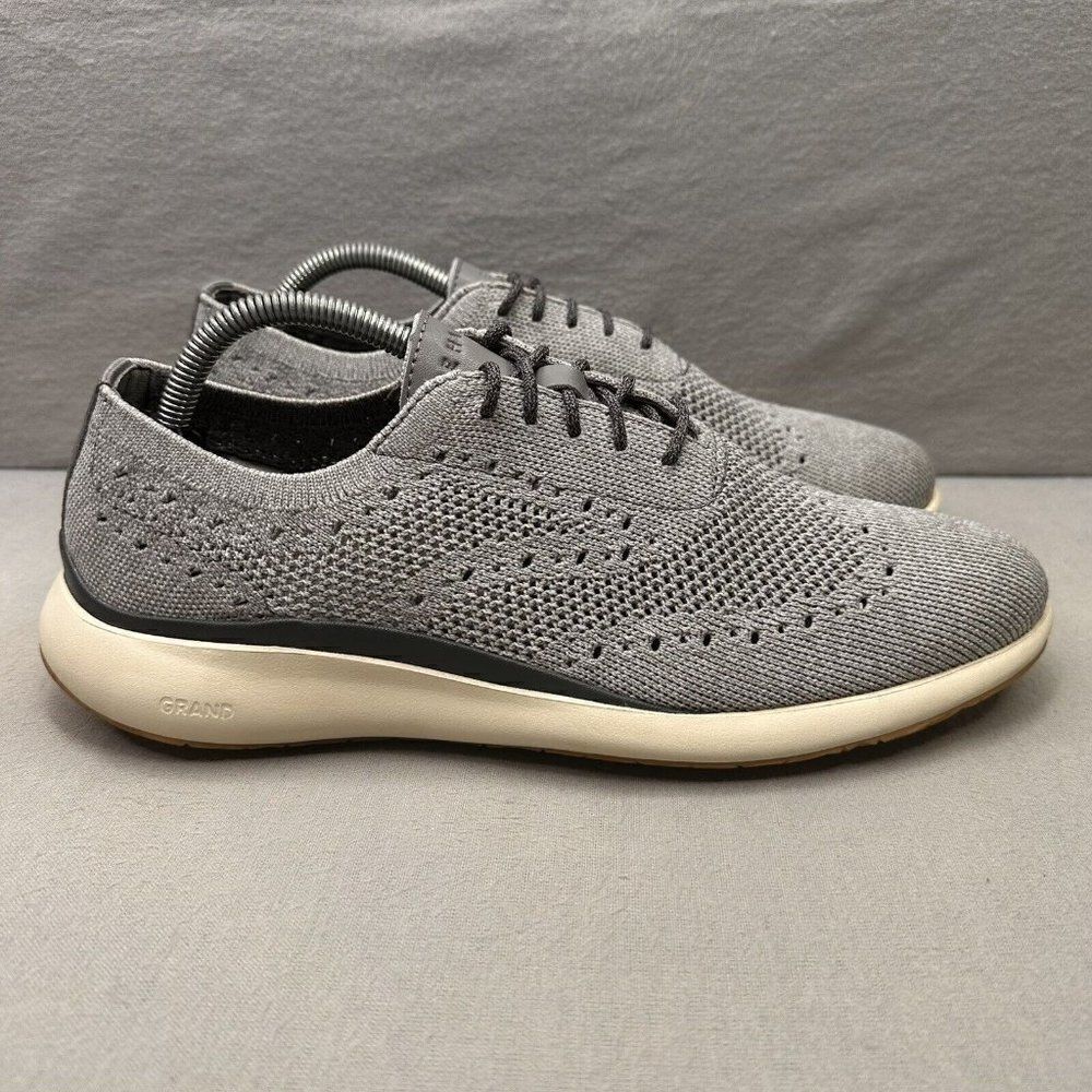 Cole‎ Haan Grand Troy Mens Size 9 (M) Wingtip Oxford Cool Gray Knit Casual Dress